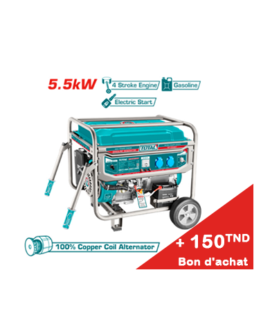 GROUPE ELECTROGENE  TOTAL ESSENCE GAZ A/B 5500W/21A TP155001 + Bon d'achat 150TND