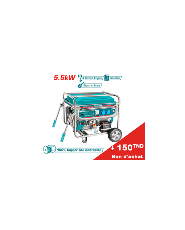 GROUPE ELECTROGENE  TOTAL ESSENCE GAZ A/B 5500W/21A TP155001 + Bon d'achat 150TND