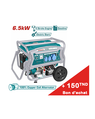GROUPE ELECTROGENE GASOLINE TOTAL 6,5KW BATTERIE TP165006 + Bon d'achat 150TND