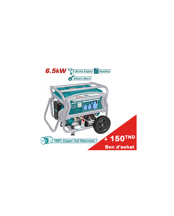 GROUPE ELECTROGENE GASOLINE TOTAL 6,5KW BATTERIE TP165006 + Bon d'achat 150TND