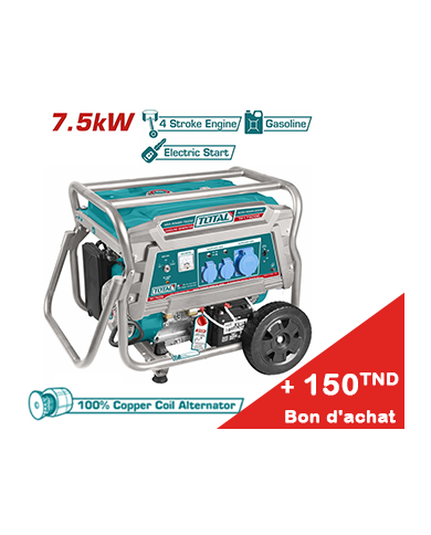 GROUPE ELECTROGENE GASOLINE TOTAL 7,5KW BATTERIE TP175006 + Bon d'achat 150TND