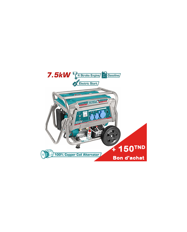 GROUPE ELECTROGENE GASOLINE TOTAL 7,5KW BATTERIE TP175006 + Bon d'achat 150TND