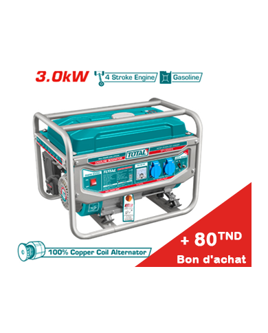 GROUPE ELECTROGENE TOTAL  A/L 3000W/11A TP130005+ Bon d'achat 80TND