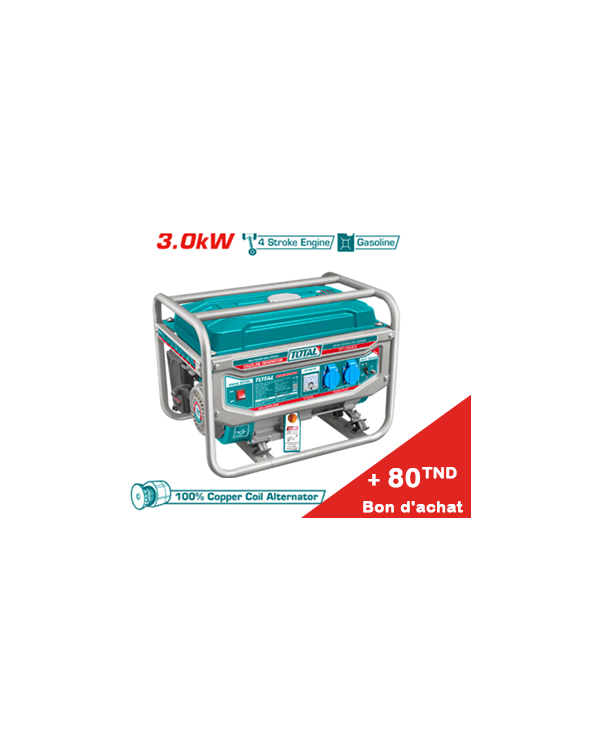 GROUPE ELECTROGENE TOTAL  A/L 3000W/11A TP130005+ Bon d'achat 80TND