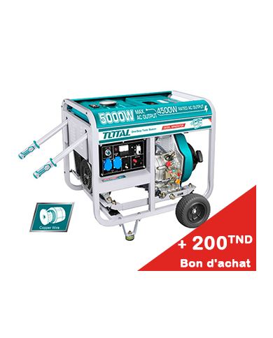 GROUPE ELECTROGENE TOTAL 5KW DIESEL BATTERIE TP450001+ Bon d'achat 200TND