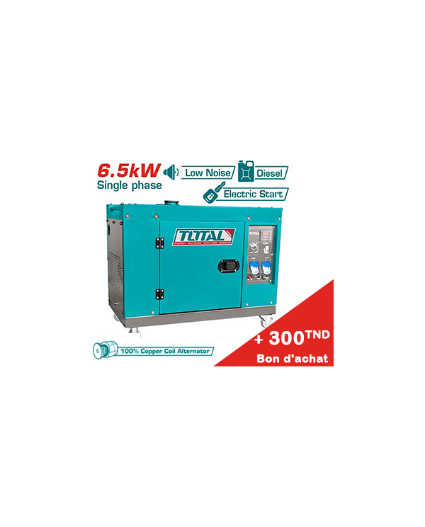 GROUPE ELECTROGENE TOTAL 6,5KW DIESEL A/B TP265001 + Bon d'achat 300TND