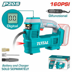 TOTAL COMPRESSEUR PORTATIF 11BAR 20V 2AH S/BAT TACLI2012